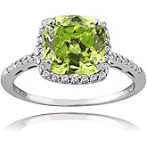 Ice Gems Sterling Silver Light Green and Clear Cubic Zirconia Cushion-Cut Halo Ring