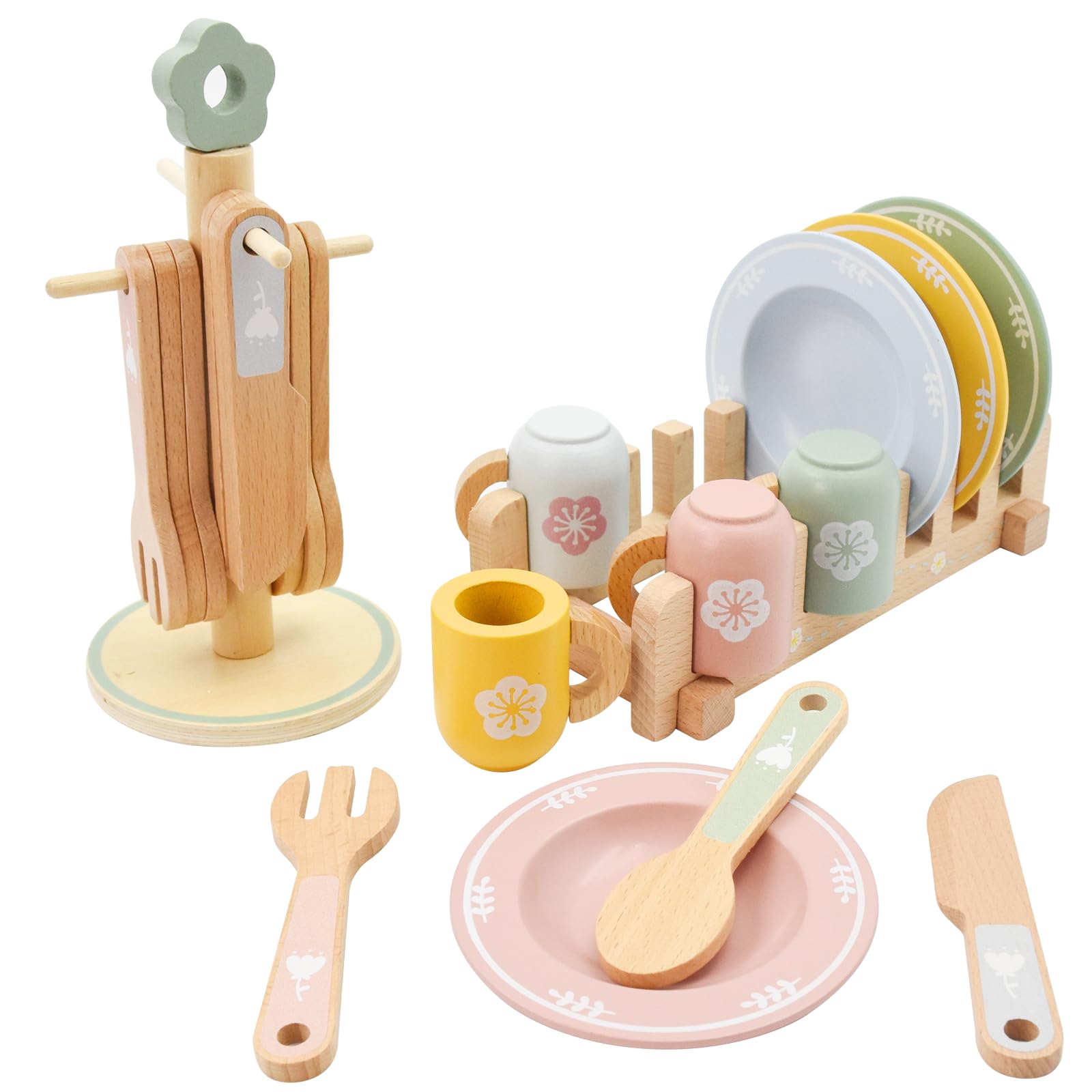 Wooden Kitchen Toys, Aolkee Toy Kitchen Dish Set ,Wooden Kitchen Accessories, Toddler Kitchen Set, Kids Role Play Age 3+ Years