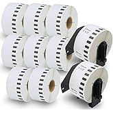 BETCKEY - Compatible Continuous Labels Replacement for Brother DK-2225 (1.4 in x 100 ft), Use with Brother QL Label Printers [10 Rolls + 2 Reusable Cartridges]