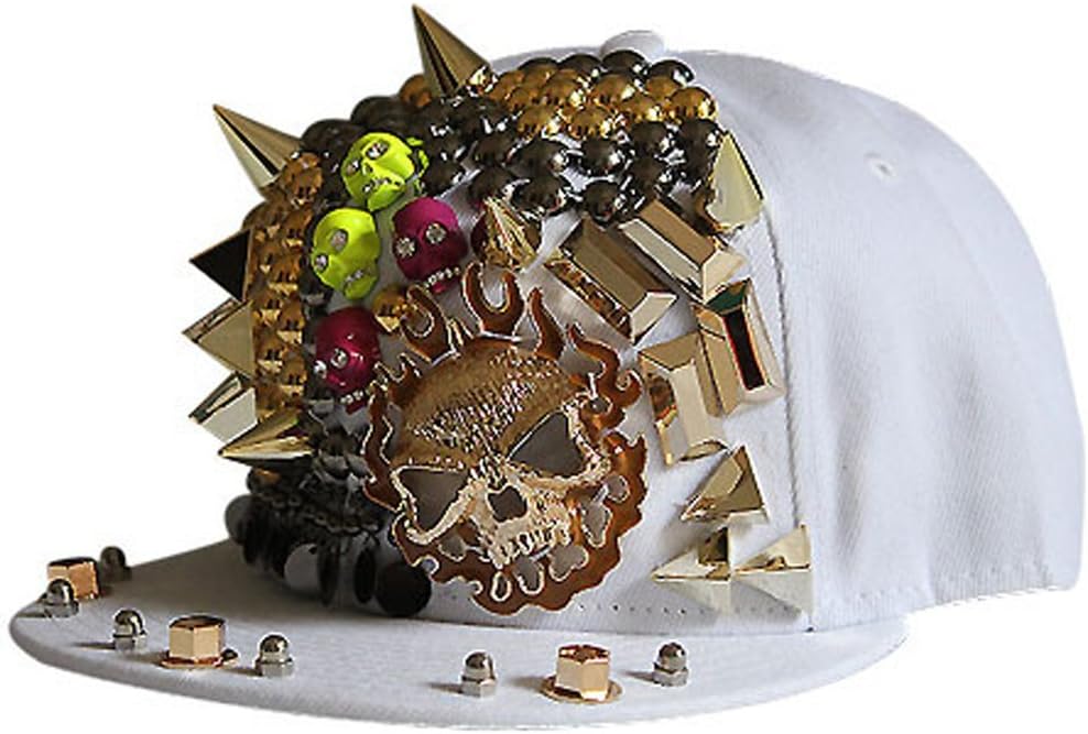 Black Hedgehog Stripe Rivet Stud Spike Spiky Fire Skull Snapback Cap