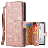 Galaxy Note 8 Case, Lontect PU Leather 9 Card Slot Bling Wallet Folio Case with Detachable Magnetic Hard Case for Samsung Galaxy Note 8 - Shiny Rose Gold