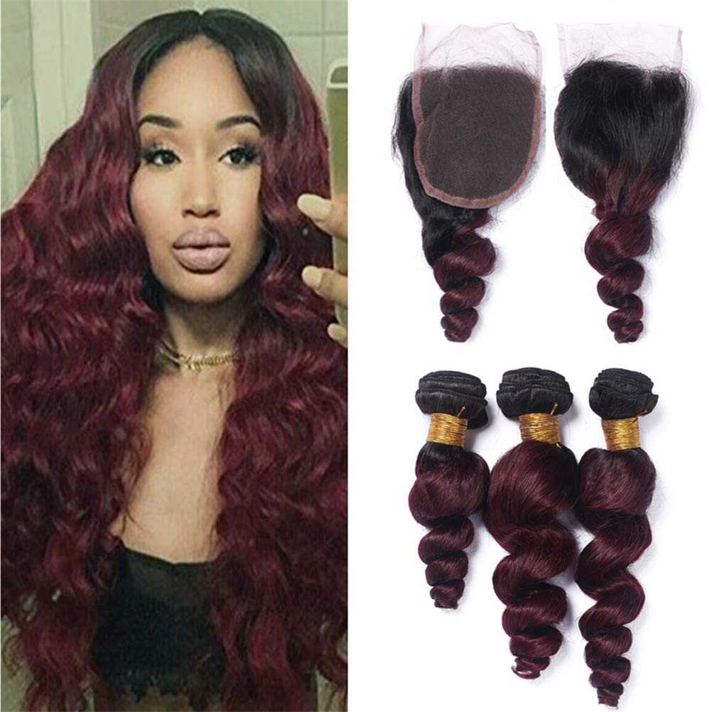 Amazon Com Zara Hair Black And Burgundy Ombre Loose Wave Hair