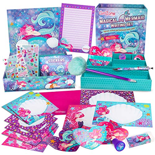 GirlZone Mermaid Stationary Gift Set for Girls, 45 piece Letter Writing Kit with Envelopes