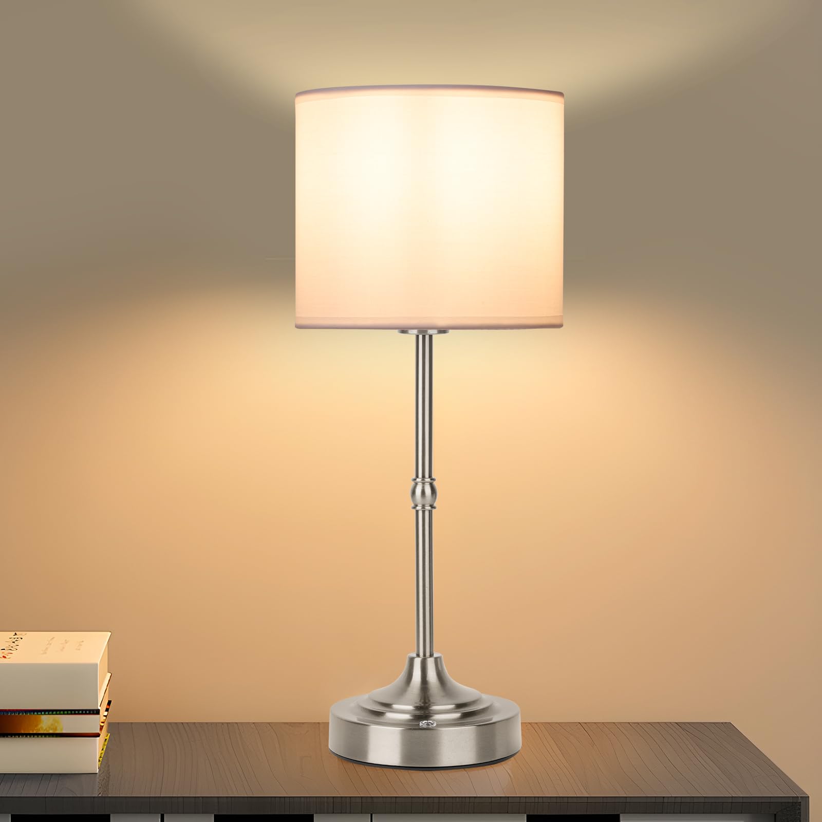 Photo 1 of **PARTIAL SET SHADE ONLY**  YYXGOOB Cordless LED Table Lamp,Portables Fabric Shade Desk Lamps, Rechargeable Battery Powered Lighting, Dimmable Light for Dining Room, Bedroom, Bedside, Night Light, Balcony (Silver)