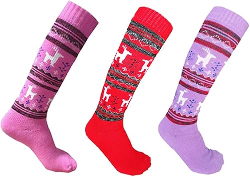 Amazon 子供用靴下 ファッション 吸汗 快適 誕生日のプレゼント 3足セット 粉红紫s Guumor スキー