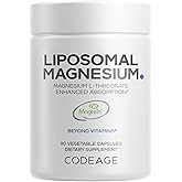 Codeage Liposomal Magnesium L-Threonate Supplement, Patented Magtein Magnesium Threonate for Brain Health, Memory and Cognitive Function Support, Bioavailable, Non-GMO - 90 Capsules