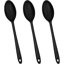 Lot De 3 Cuillères Mélange Silicone Noir 27,5 Cm – Résistantes Chaleur 210°C, Anti-Adhésif, Ergonomiques, Lave-Vaisselle OK