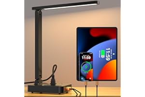 COZOO LED Desk Lamp with 3 USB Charging Ports,2 AC Outlet,3 Color Modes 3 Brightness Levels,Touch/Memory/Timer Function,Eye-C