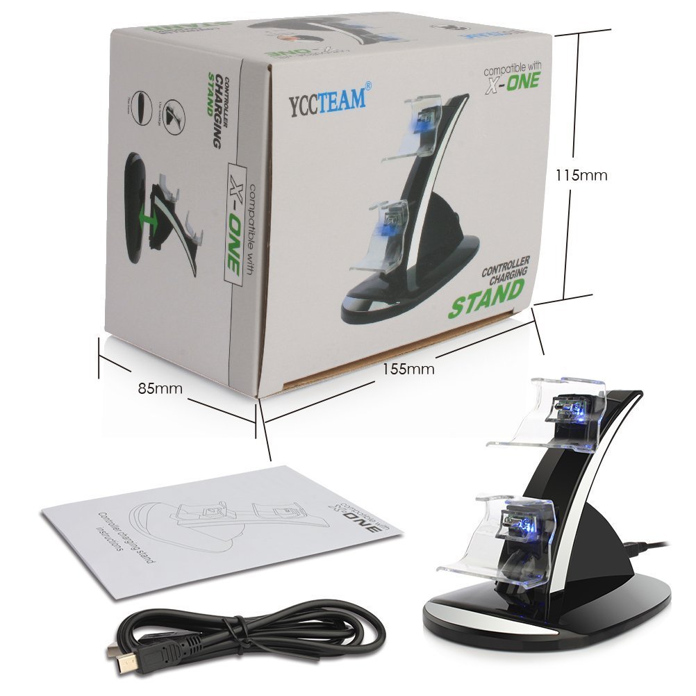 Xbox One / One S Charging Station, YCCTEAM® LED USB Dual Game Controller Charger Docking Station Charger for Xbox One, Xbox One S, Black