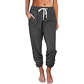 AUTOMET Women‘s High-Waisted Sweatpants with Pockets, Loose Lounge & Pajama Pants for Fall, Winter, Spring Yoga Travel