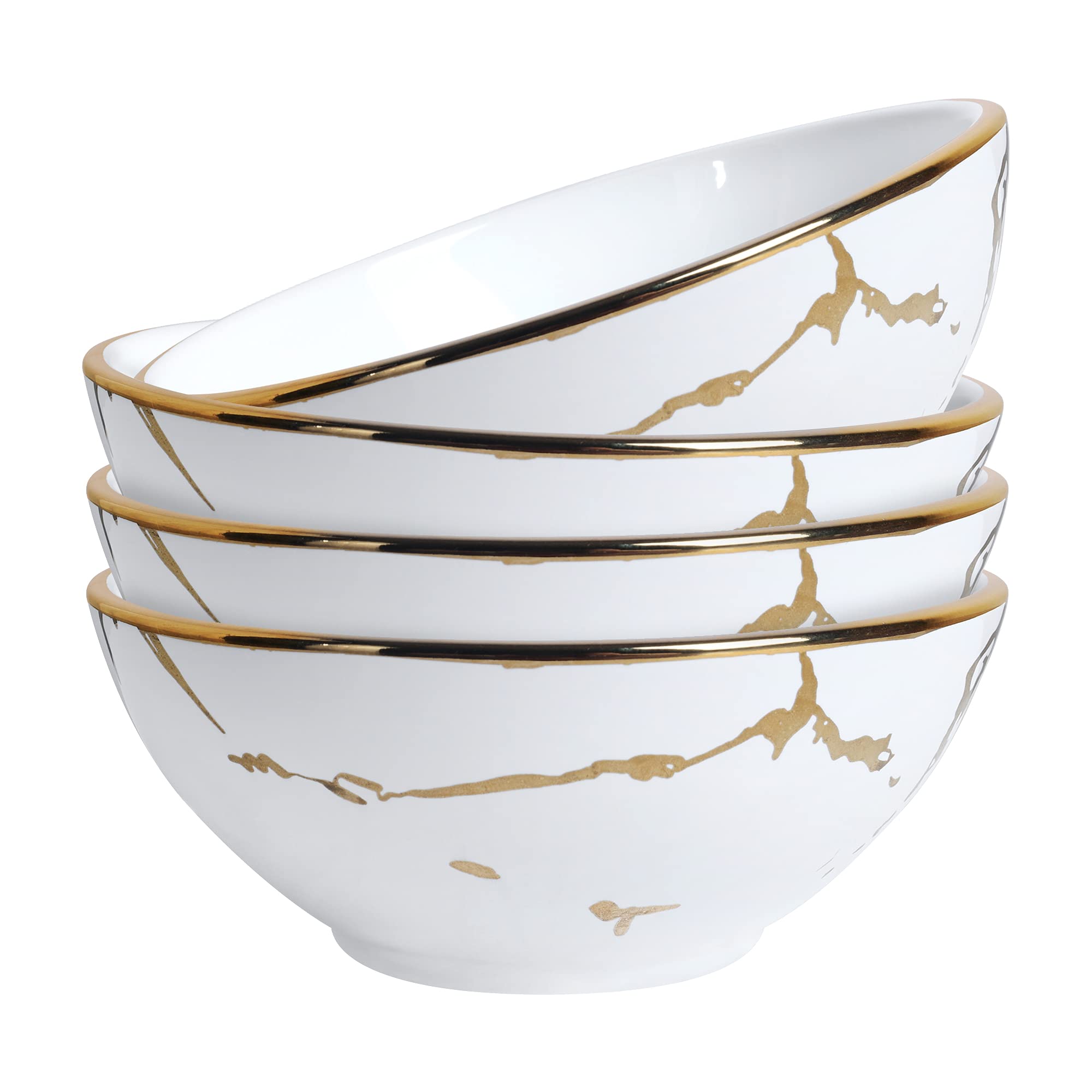 fanquare Marble Porcelain Soup Bowl Set of 4, 280 ml Cereal Bowl for Salad, Pasta，Ramen，Rice and Dessert, Small