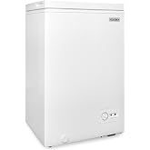 Igloo 3.5 Cu Ft. Upright Deep Freezer Chest- Deep Freezer with Quick Freezing System &amp; Adjustable Thermostat for Homes, Garages &amp; Basements- Low Noise Freezer with Removable Basket &amp; LED Lights- White