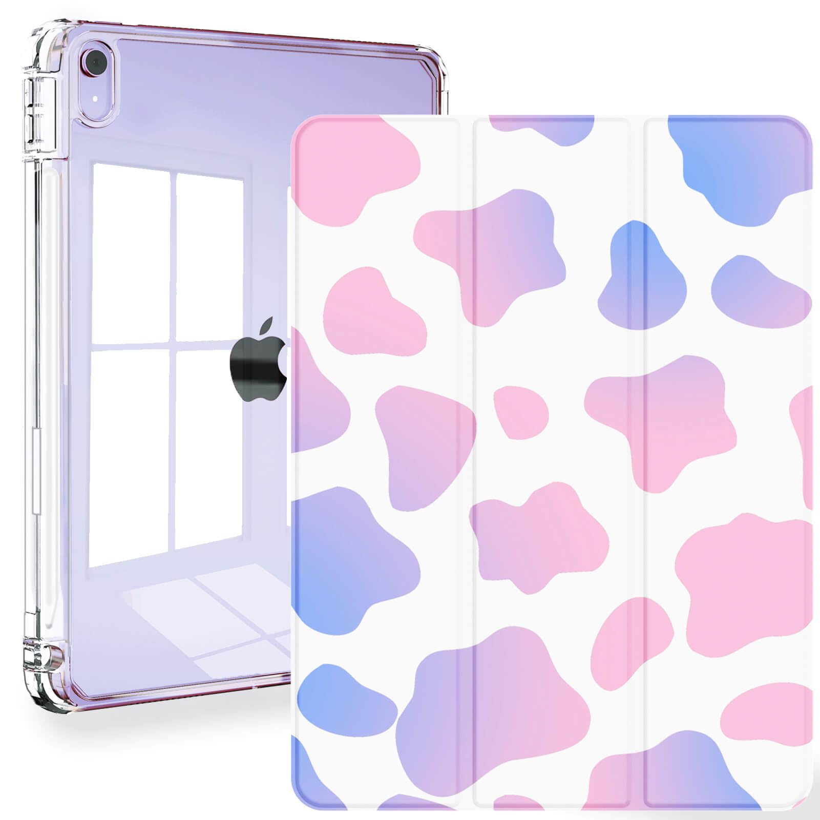 Photo 1 of Feams Slim Case for iPad Air 11-inch M3 2025 / M2 2024, iPad Air 5th Generation 2022 / iPad Air 4th Generation 2020 10.9 Inch Case Clear Back with Pencil Holder & Auto Sleep, Pink Purple Cow Print