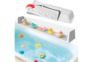 Bathtub Splash Guard for Tub Kids - Silicone Bathtub Water Guard with 11 Suction Cups, Play Shelf for Bathing, Toy Tray Caddy