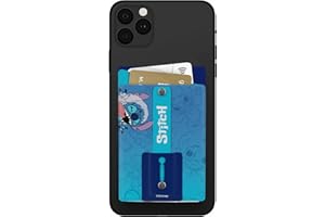 iJoy Disney Lilo and Stitch Wallet Stick On- Adhesive Cell Phone Wallet Card Holder with Finger Strap and Kickstand - Lilo and Stitch Gifts, Stitch Stuff