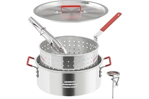 PIPOPA 10QT Aluminum Fish Fryer Pot | with Lid & Tong | Deep Fryer with Basket | Indoor & Outdoor Cooking | All-Round Protection | Accessory Gift Pack | Perfect For Boiling ＆ Frying