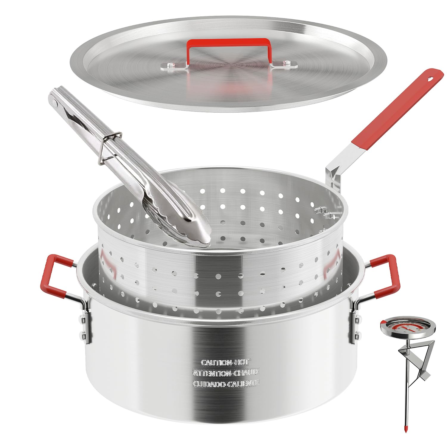 Photo 1 of 10QT Aluminum Fish Fryer Pot | with Lid & Tong | Deep Fryer with Basket | Indoor & Outdoor Cooking | All-Round Protection | Accessory Gift Pack | Perfect For Boiling ? Frying