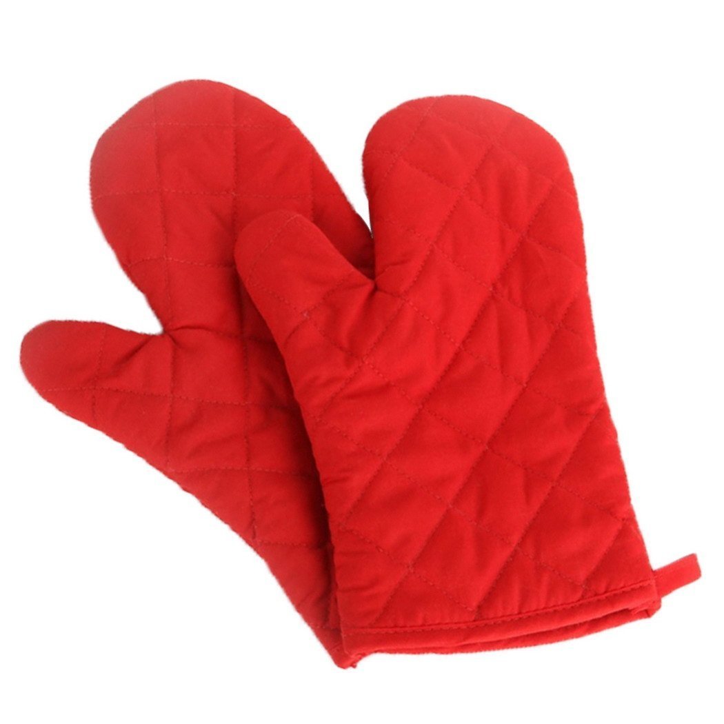 Veewon 1 Pair Baking Gloves Thick Heat Resistant Insulation Heat Proof Cotton Oven Glove Pot Holder Cooking Mitts Kitchen Essential (Red)