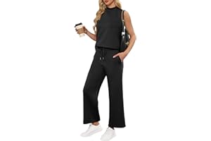 ANRABESS Women 2 Piece Outfits Summer Lounge Sets Mock Neck Top Wide Leg Pants Casual Fashion Tracksuit 2025 Travel Clothes