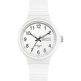 Waterproof Watches for Women White Ladies Female Easy to Read with Second Calendar Day Date Hand Analog Quartz Wrist Watch Luminous Colorful Simple Minimalist Design