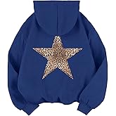 Baonmy Star Graphic Hoodies Y2k Leopard Print Oversized Fleece Hoodie Long Sleeve Pullover Sweatshirt for Women Streetwear