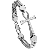 OIDEA Egyptian Ankh Cross Bracelet for Men: Double Row Braided Franco Chain Bracelet Key of Life Stainless Steel Mens Bracelet Protection Amulet Jewelry Gift
