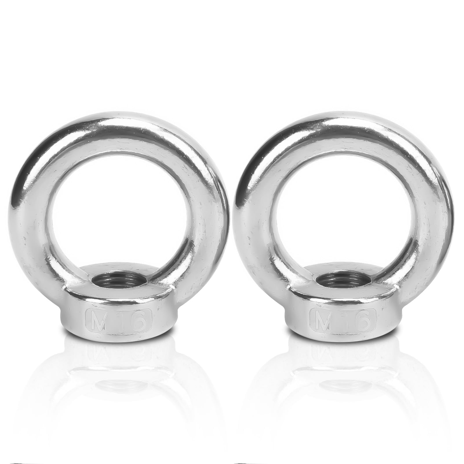 2Pcs Ring Female Threaded Nuts, Stainless Steel Lifting Eye Nut M16 M20 M22 Metric Ring Shape Lifting Eye Nut Stainless Steel Lifting Eye Loop Nut Eye Screw Nut for Boats, Ships (M16)