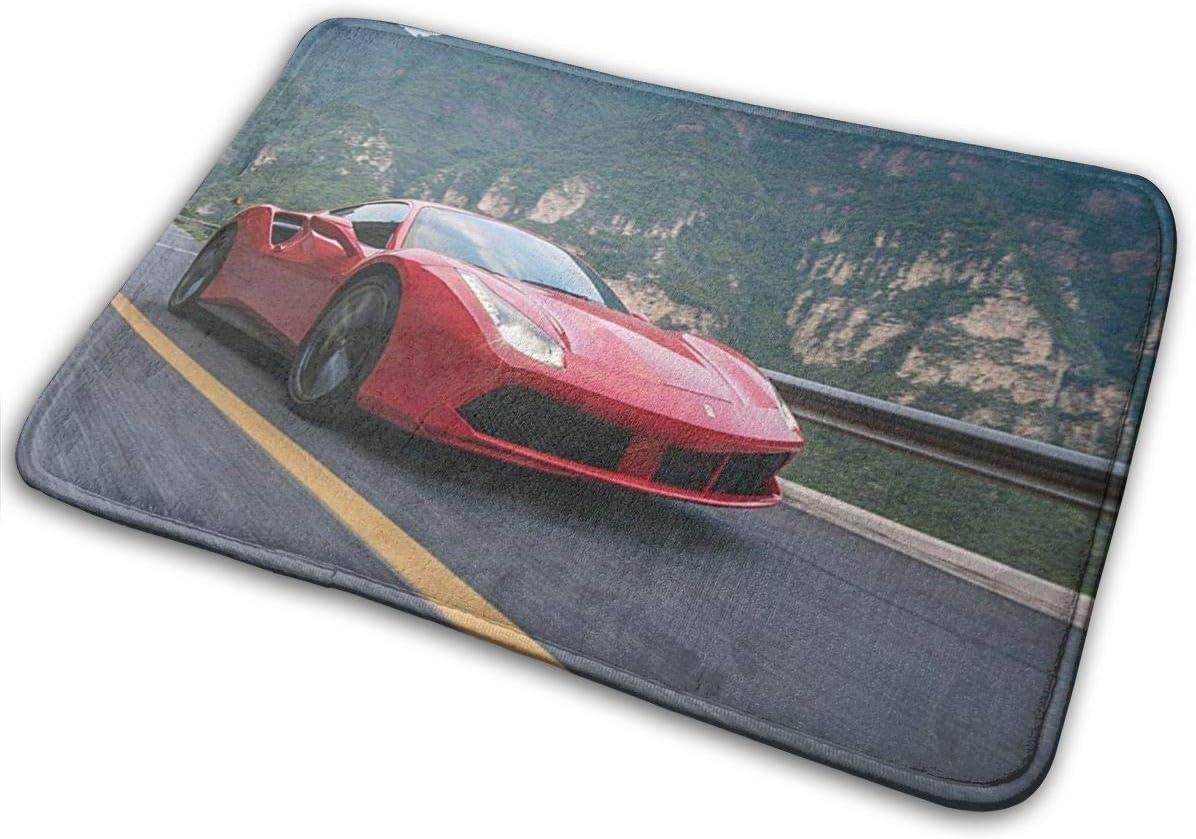 Chaochen Dianzi 30 X 18 Inch Soft Absorbent Non Slip Bathroom Mat, Fast Red Car Ferrari Sports Fluffy Shaggy Rug For Living Room, Machine Wash/Dry