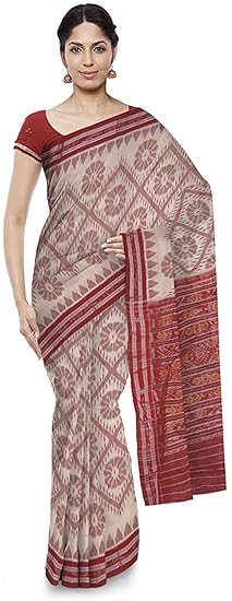 Women's Sambalpuri Cotton Saree (o 59_Off-White)