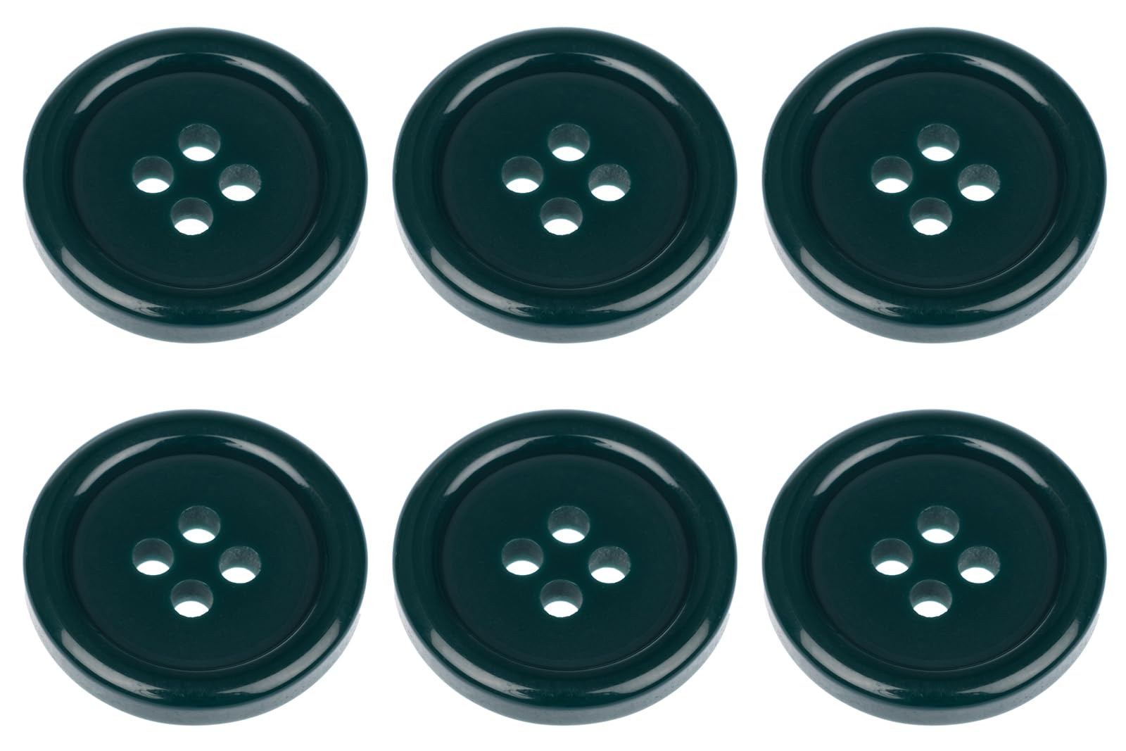 Pack of 6 Dark Green Sew on 18mm Round Buttons Flat 4 Holes 28L 28 Ligne — image 1