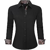 WARHORSEE Womens Cotton Button Down Dress Shirt Long Sleeve Easy Care Dressy Work Tops Business Casual Blouses for Women