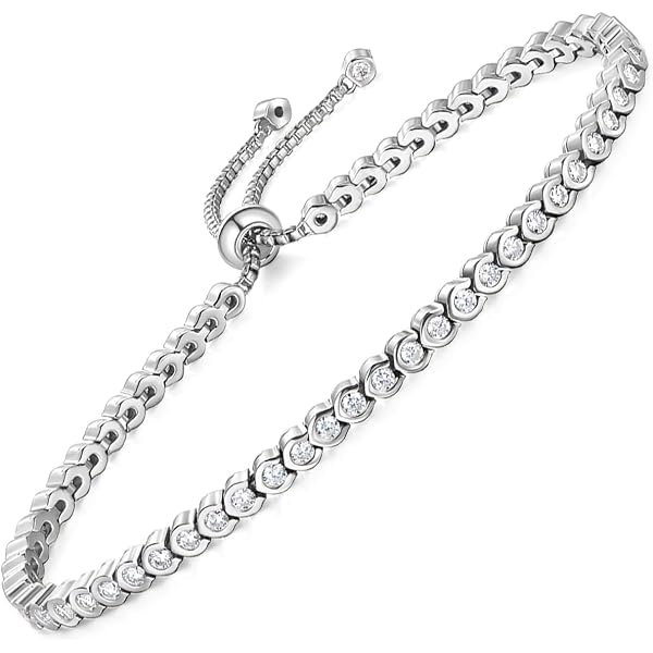 Bracelet Tennis Femme Diamants 3 Ct - Plaqué Or Blanc, Taille Ronde, Personnalisable, Neuf Sous Emballage
