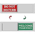 Privacy Sign - Do Not Disturb/Welcome Sign for Home Office Restroom Conference Hotel Hospital, Easy to Read Non-Scratch Magnetic Slider Door Indicator with Clear, Bold & Colored Text - Silver