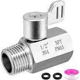 Shower Head Shut Off Valve 304 Stainless Steel Mini Ball Valve(1/2" Female X Male) NPT Thread Water Flow Control，RV Shower Head with Hose Flow Restrictor