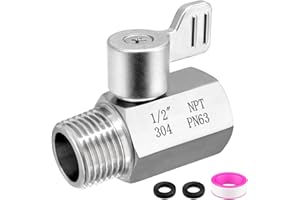 CARVEDEXQUISITELY Shower Head Shut Off Valve 304 Stainless Steel Mini Ball Valve(1/2" Female X Male) NPT Thread Water Flow Control，RV Shower Head with Hose Flow Restrictor