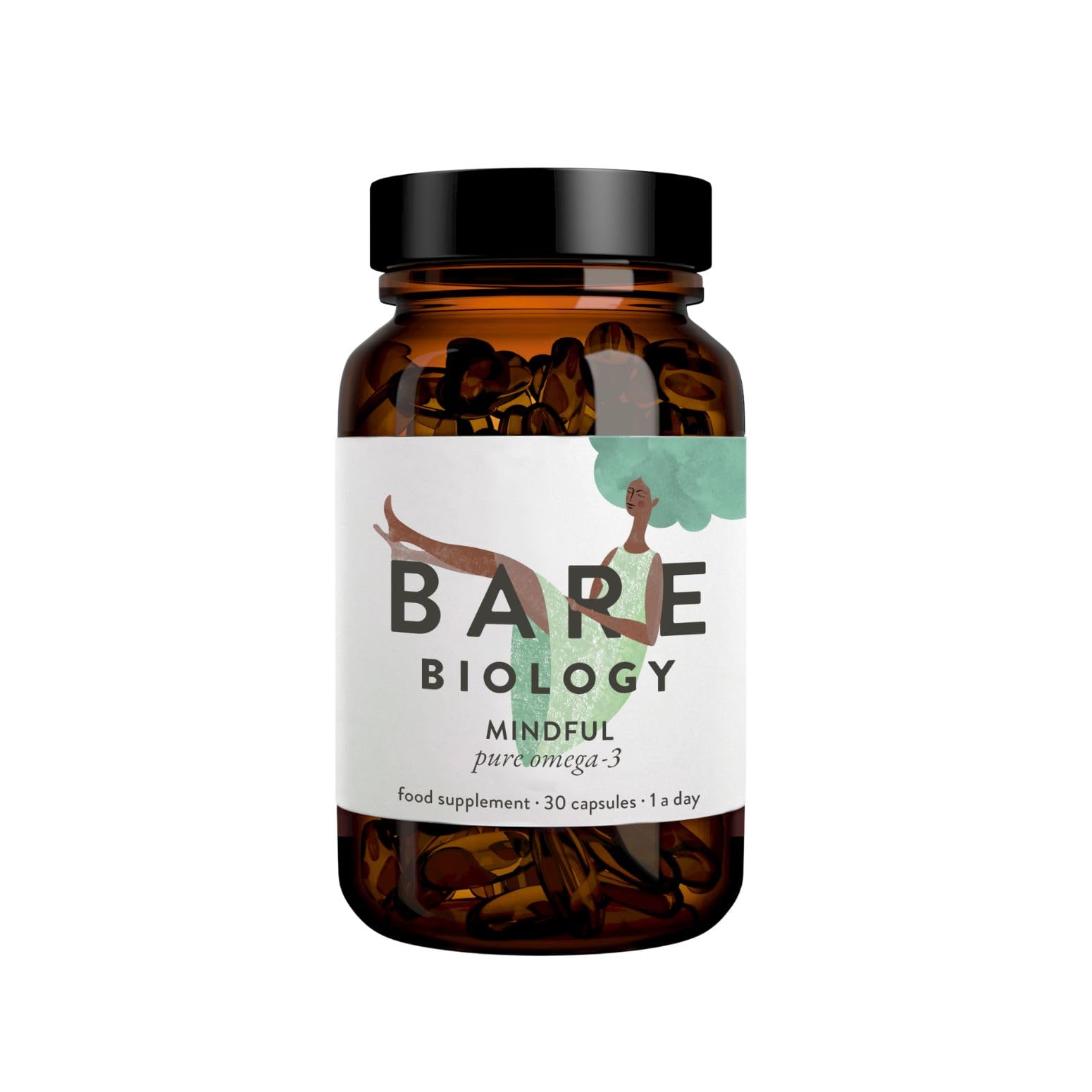 Bare Biology Omega 3 Fish Oil Jar - Mindful Omega 3 Capsules (30 Servings) DHA 560mg, Supports Brain Function & Eye Health.