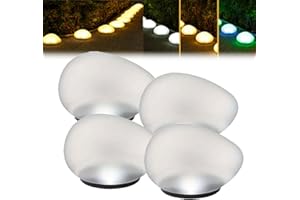 Solar Glass Garden Pebbles Outdoor, Pebble Shape Decorative Rock Lights Waterproof Solar, Glowing Cobblestone Stones for Outd