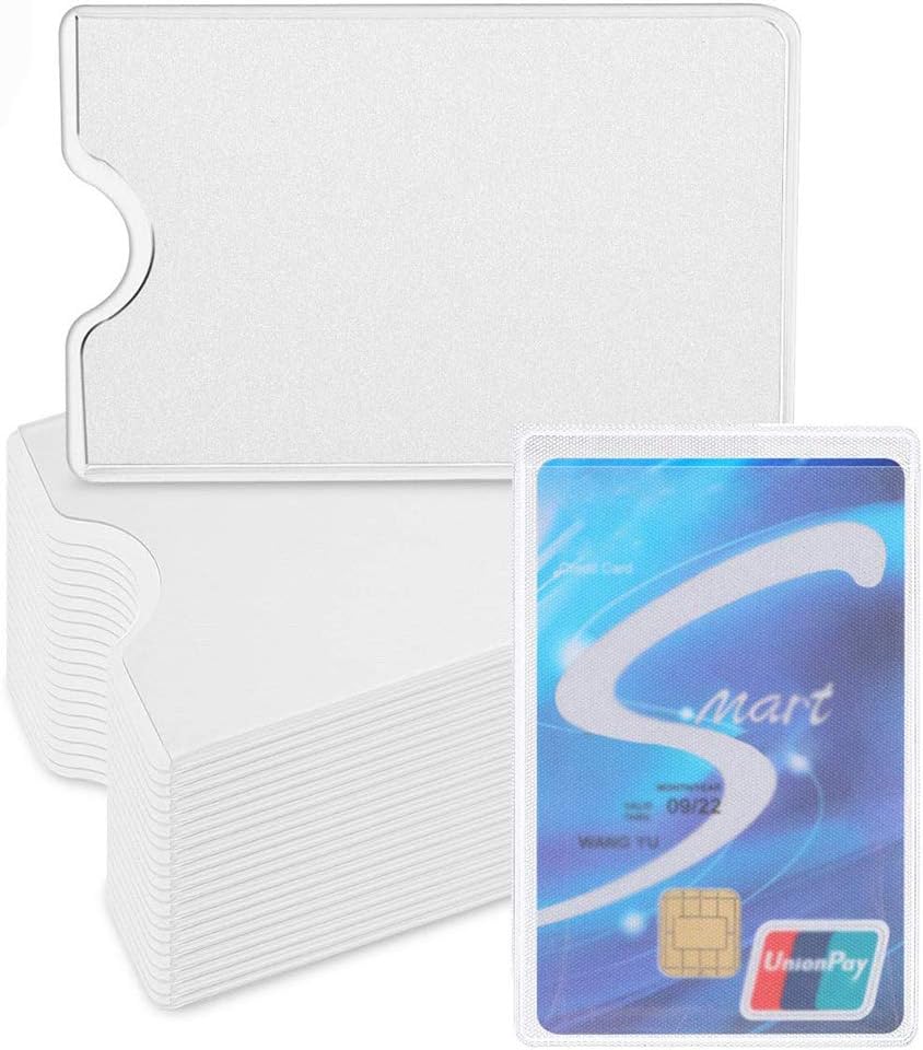 Credit Card Sleeves,BETOY 100 Pieces Plastic ID Credit Card Holder Badge ID Card Holders Transparent Card Protector Vertical Business Card Sleeves Frosted ID Protector
