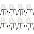 Baysitone Clear Dining Chairs Set of 8, Modern Kitchen Chairs with Transparent Seat, Acrylic Accent Side Chairs with Plating Metal Legs for Dining Room, Kitchen, Living Room with Black