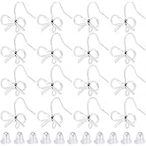 SOFPLATE 1 Box 28Pcs Bowknot Earring Findings Bulk Earring Hooks Silver Bowtie Shape Brass with Plastic Nuts and Loop Platinum Dangle Bow Earrings Wires for Jewelry Making Supplies DIY Women Beginner