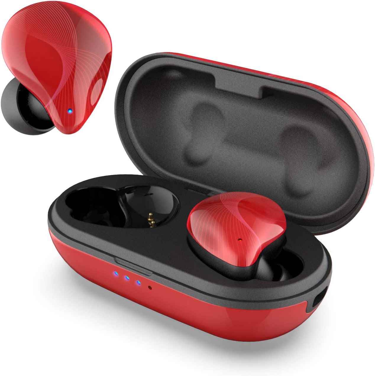 DOSS ICON True Wireless Earbuds, Stereo Sound, 30 Hours Playtime, Bluetooth 5.0, One-Step Pairing, Touch Control, Passive Noise Canceling, IPX5 Waterproof for Outdoor and Indoor Activities-Red