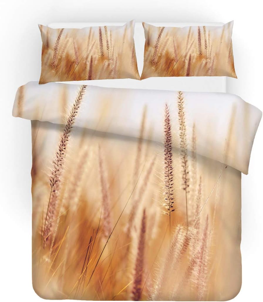 Beautiful Tie-Dye Natural Scenery Art Theme Print Bedding Mountain Pine Fir Forest Trees Comforter Cover Sunset Grassland Decorative Duvet Cover with Pillow Shams (Khaki, Single 2pcs 135x200cm)