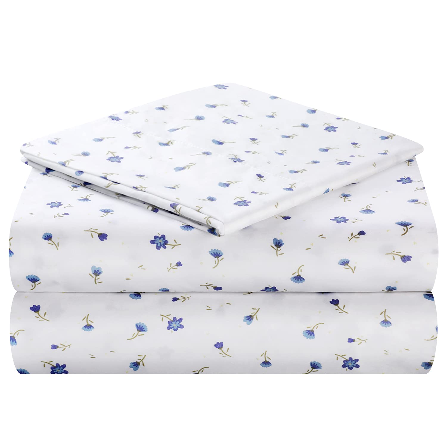 HOMEIDEAS 3 Piece Bed Sheets Set, Extra Soft Brushed Microfiber Fabric Bedding Sheets, Wrinkle & Fade Free - Flat Sheet, Fitted Sheet with 1 Pillowcases(Single, Blue Floral)