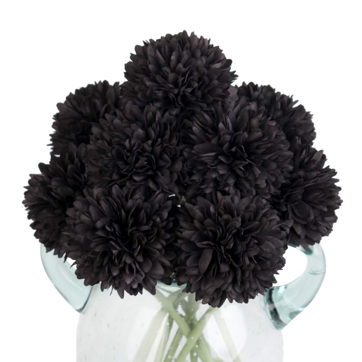 Louiesya 12pcs Black Artificial Flowers Fake Flowers Silk Artificial Chrysanthemum Ball Hydrangea Bridal Wedding Bouquet for Home Garden Party Decor (Black)