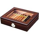 Bald Eagle Handmade Cigar Humidor, Cedar Cigar Desktop Box with Humidifier and Hygrometer, Glass Top for 25 Cigars (20-25 Cig