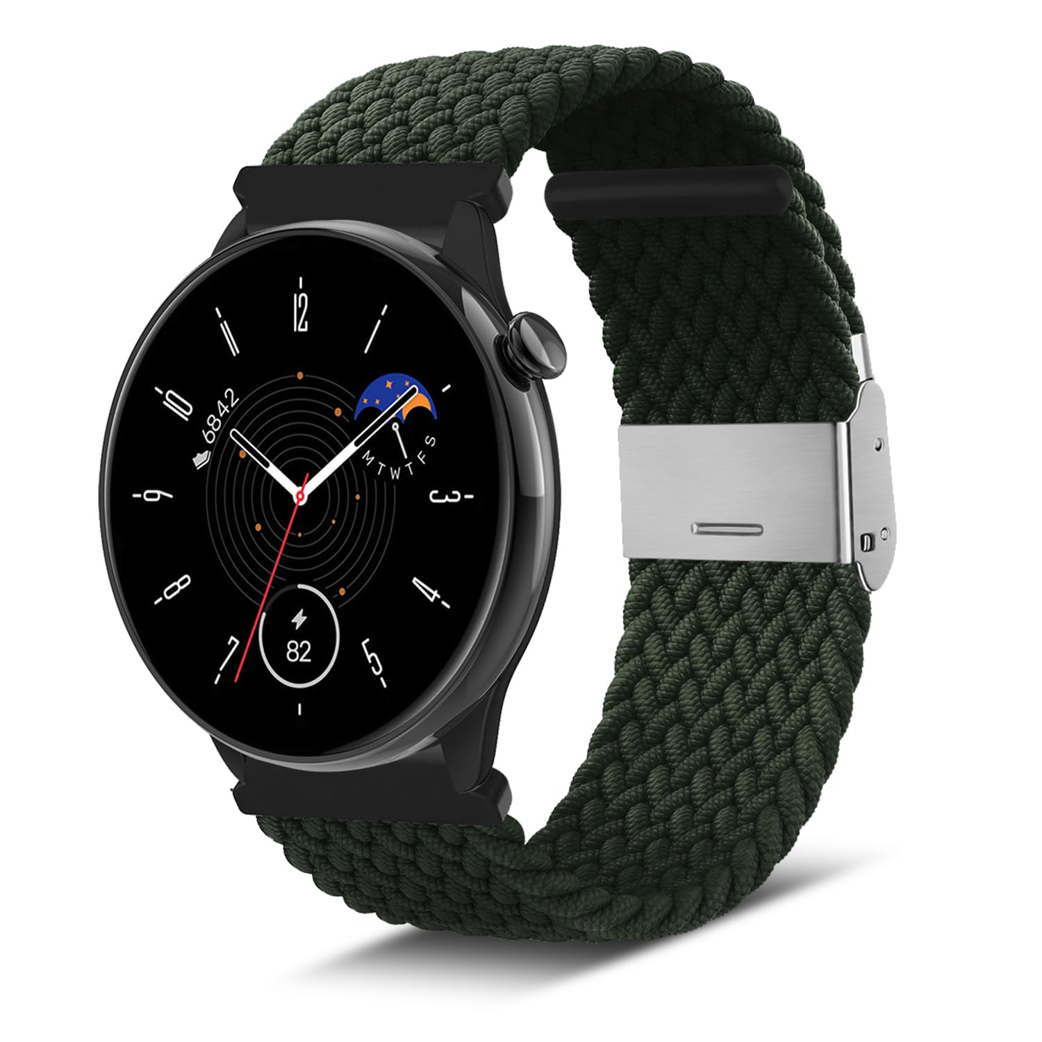 Niboow 20mm Strap for Amazfit T-Rex 3 Pro 44mm/Active 2/Active/GTS 4/GTS 4 Mini/GTS 3/GTS 2 Mini, Elastic Nylon Braided Watch Bands for Amazfit GTR Mini/Bip 3/Bip 3 Pro/Bip Lite/Bip U Pro - Green — image 1