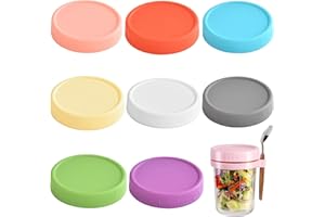 QooseFun 8 PCS Plastic Jar Lids Compatible with Mason - Reusable 70mm Regular Mouth Jar Lids with Silicone Rings, Leak Proof 