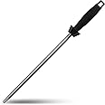 Knife Sharpener Knife Sharpening Rod Honing Steel with 15°-18°-20°Angle Guides Professional Carbon Steel with Black Rubber Grip for Kitchen Chef House Gift 12''