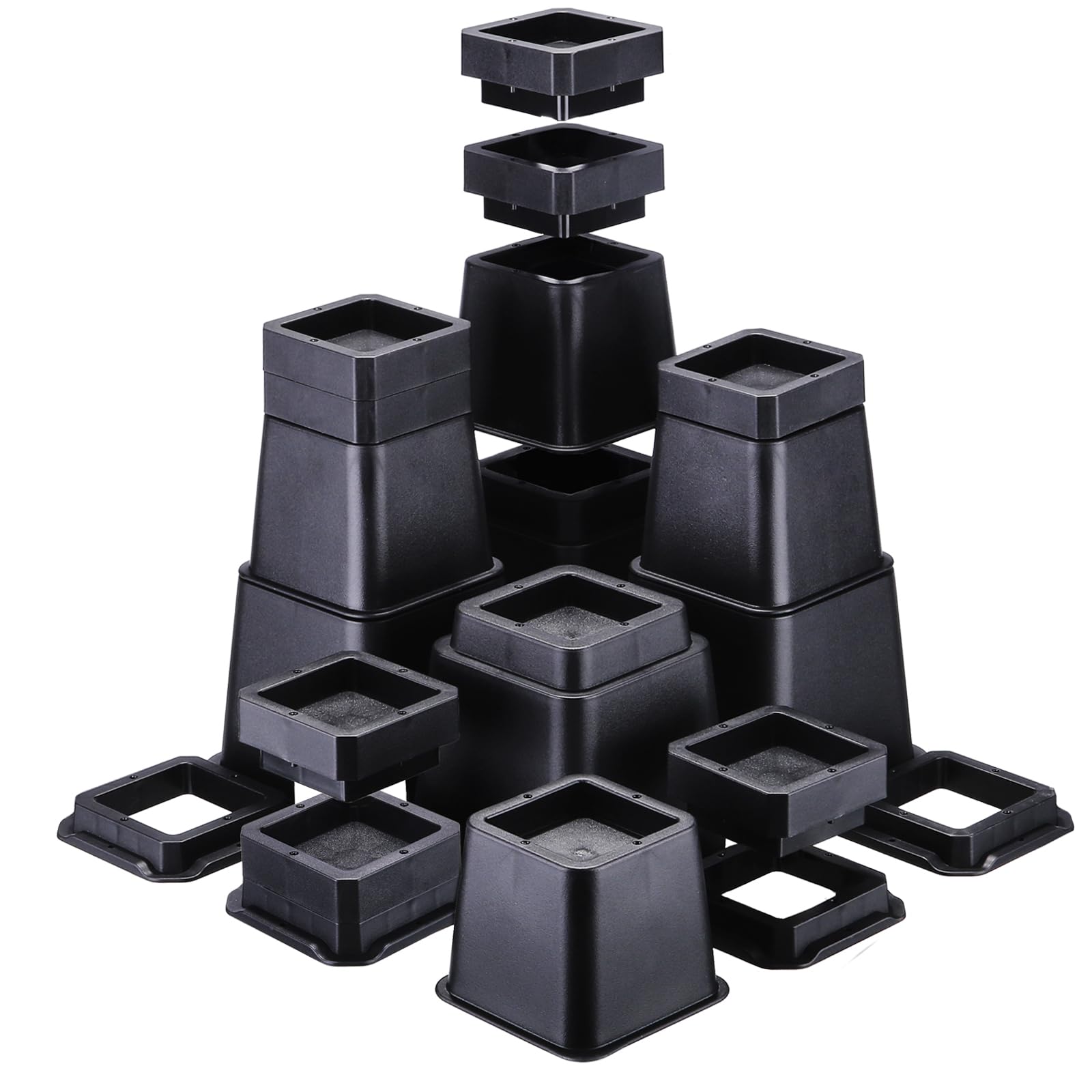 Photo 1 of Tocawe 20 PCS Bed Risers 10,8,5,3 or 1 Inch Heavy Duty,Adjustable Furniture Risers up to 10 Inch Lift 8 Heights Options1,2,3,4,5,6,7,8,9 or 10 Inch for Couch,Sofa,Table,Chair Bed Frame Legs Dorm,Black