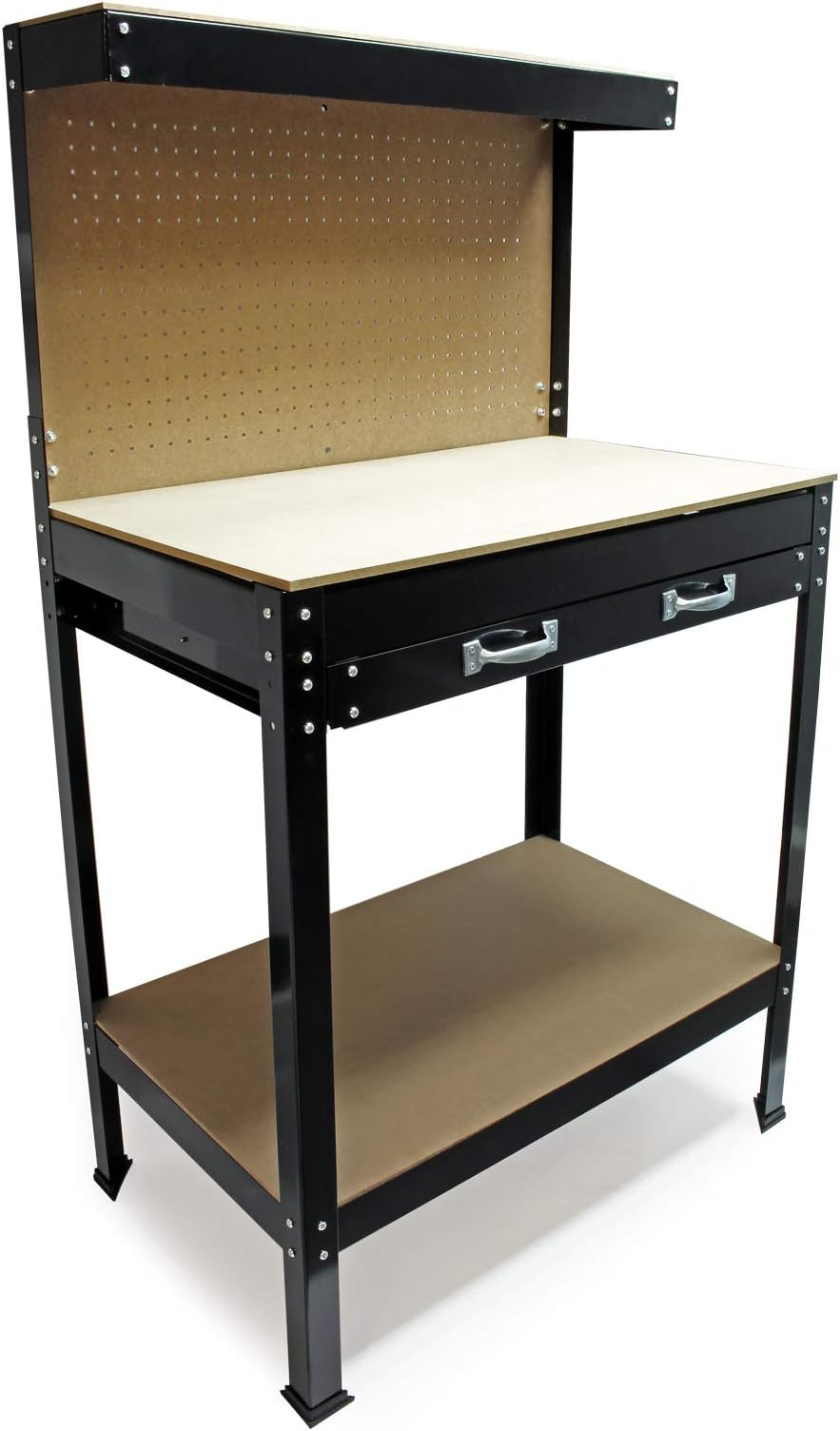 Workbench With one Storage Drawer Pegboard Shelf Pegs Workshop Garage 1150x550x1400mm